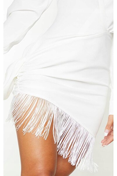 NO BRAND Rochie mini albă asimetrică cu volane și mânecă lungă Prettylittleth...