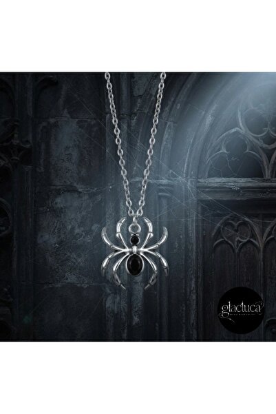 glactuca craft Black Stone Spider Chain Necklace Handmade Gothic Y2K
