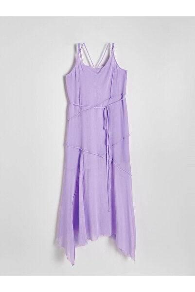 NO BRAND Rochie maxi clasică mov, vaporoasă, cu cusături asimetrice, m