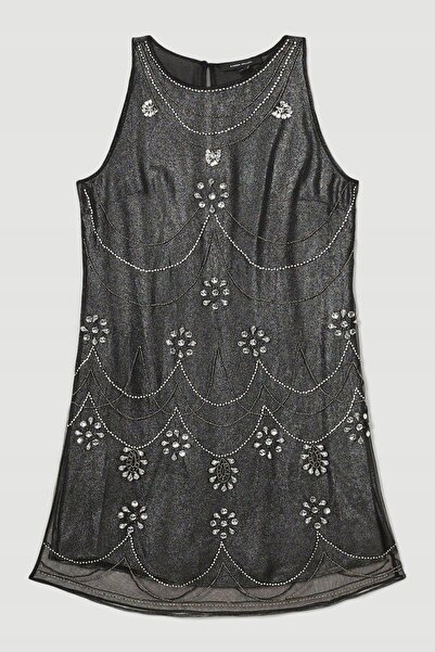 NO BRAND Rochie neagră mini dreaptă decorată strălucitoare Karen Millen 34