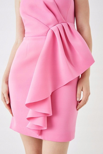 NO BRAND Rochie mini din spumă roz, cu umerii goi, cu volane, Debut Londra 44
