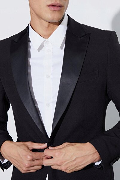 NO BRAND Boohoo 52 Sacou negru elegant clasic uni la un rând de nasturi neted