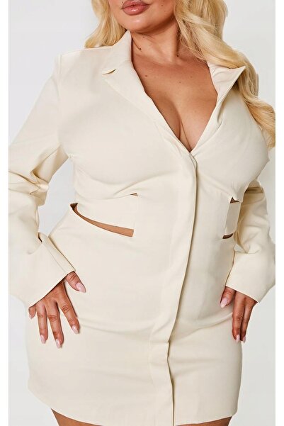 NO BRAND Rochie clasică crem cu decupaje și șnururi Prettylittlething 54
