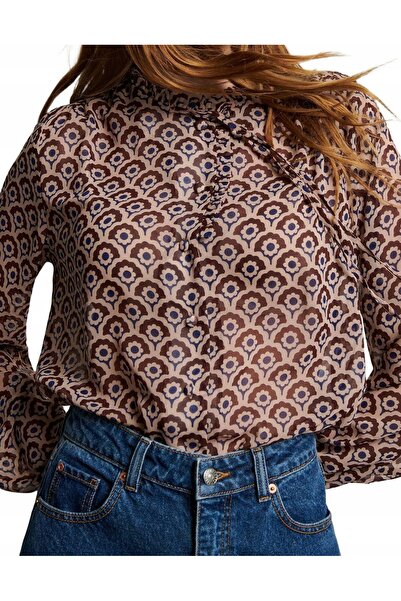 NO BRAND Bluză cu mâneci lungi, cu model multicolor, cu legătură la spate și ...