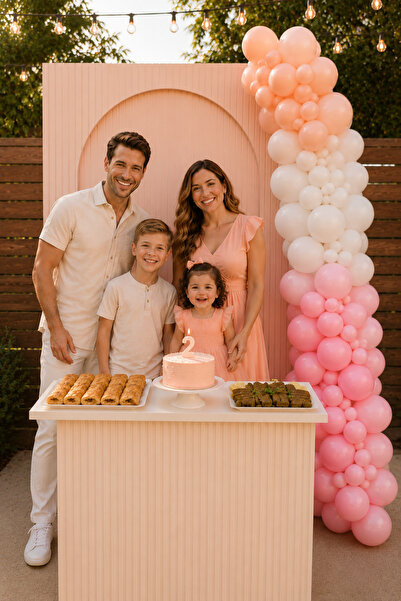 Parti dolabı Birthday Concept 45 Balloon Chain: Macaron Salmon, Macaron Pink,...