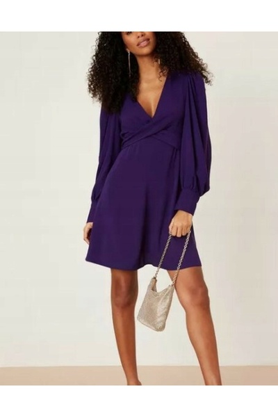 NO BRAND Rochie mini prună, cu mânecă lungă, decolteu adânc, Dorothy Perkins 36