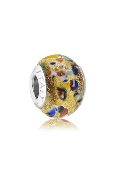 Eom Charm din sticlă de Murano cu foiță de aur multicoloră, sticlă de Murano ...
