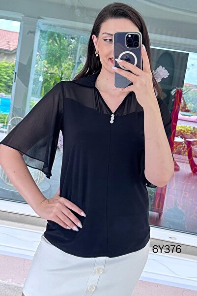 İnce Topuk Chiffon Fabric Detailed Sandy Blouse 6Y376