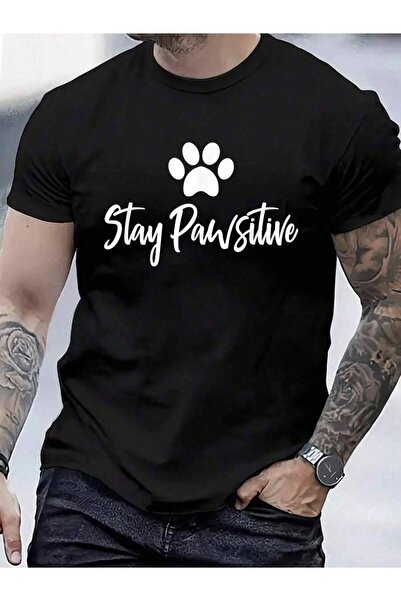 45 BPM تي شيرت 100% قطن بطباعة "Stay Pawsitive Positive Pet Cat Dog Owner" لل...
