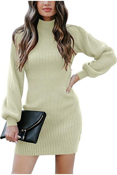 OEM Rochie tricotată casual pentru femei, cu mâneci lungi, verde deschis XL
