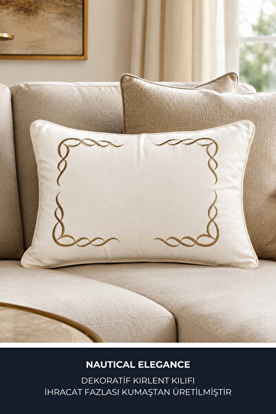 Ship Art Nautical Elegance Krem 60X40 CM Biyeli Nakışlı Kırlent Kılıfı | Kolt...