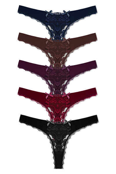 ZENA UNDERWEAR Σετ 5 τεμαχίων γυναικεία βαμβακερά στρινγκ με δαντέλα στο μπρο...