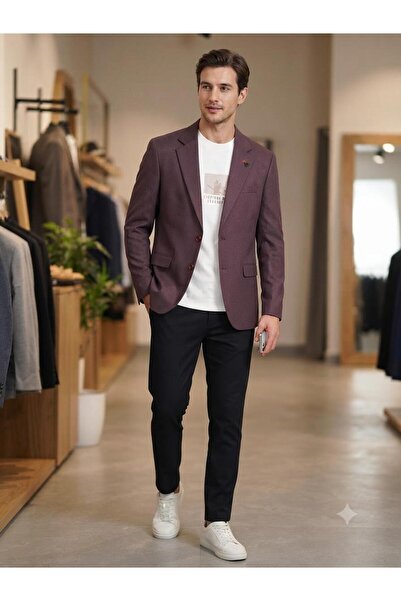 MY DEDE Klasik slim fit dar kesim bordo spor erkek ceket