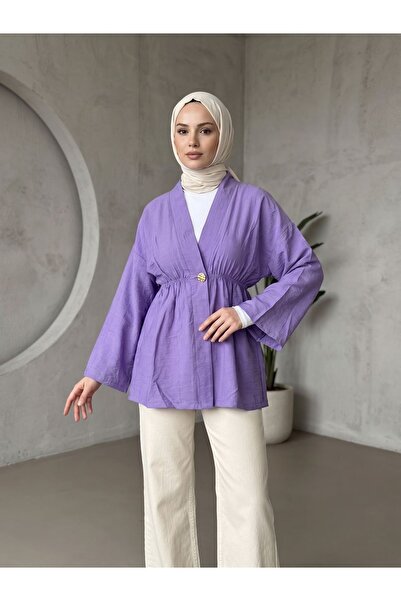 Generic Brand كارديجان بتفاصيل أزرار بلون الفراولة - أرجواني