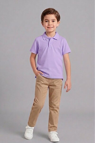 NACAR STORE Unisex Kids 2-Piece Combination Lilac Short Sleeve Polo Collar T-...