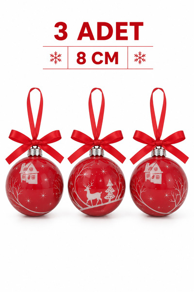PARTİPORT Party Supplies 8 cm 3-Piece Patterned Christmas Tree Ornament Ball ...