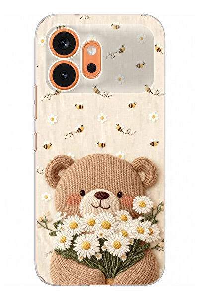 TechTree Honor 600 Uyumlu Arı ve Papatya Sevimli Ayıcık Baskılı Silikon Kılıf