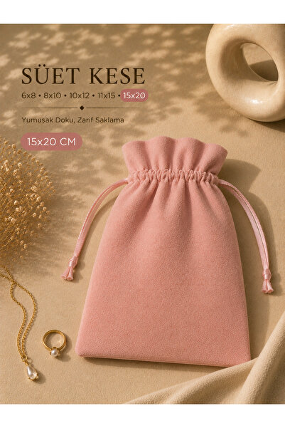 by hakan şahin black design 15x20 cm Süet Kese 25 Adet Pembe | Takı Kesesi, K...