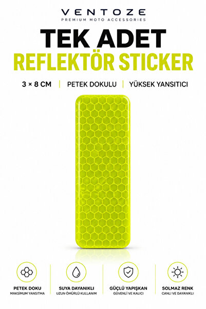 Ventoze Reflektör Sticker Tekli 3x8 cm Petek Dokulu Fosforlu Güvenlik Etiketi...