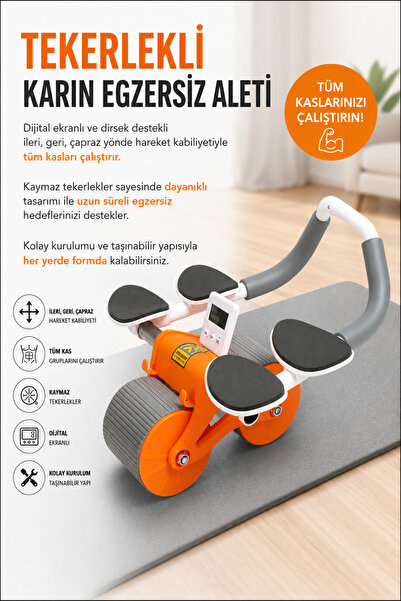 Relax Dijital Ekranlı Dirsek Destekli Ab Roller Tekerlekli Karın Egzersiz Ale...