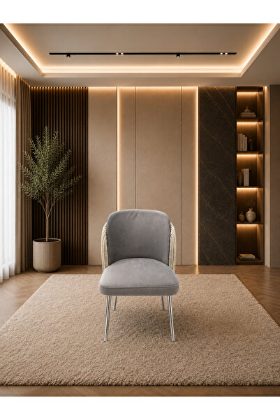 Concept Ayz Home Lara 6 Kişilik Krom Sandalye Krem-A.Gri Kumaş Yemek Odası Sa...