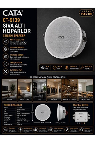 Cata CT-9139 16CM BALANSTLI SIVA ALTI HOPARLÖR (TRAFOLU)