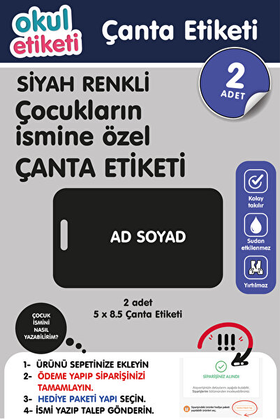 OKUL ETİKETİ BASKI OKUL ETİKETİ SİYAH RENK TEMALI İSME ÖZEL ÇANTA ETİKETİ TOP...