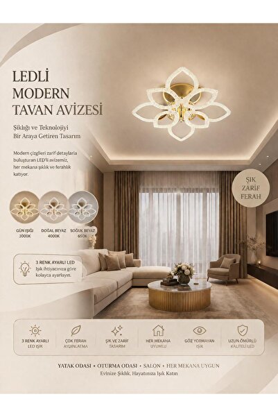 Alvina Aydınlatma ÇİÇEK 4+4'LÜ LEDLİ GOLD avize