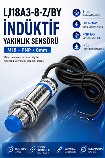 RoboPazar LJ18A3-8-Z/BY Endüktif Yakınlık Sensörü – PNP NO M18 8mm DC 6-36V