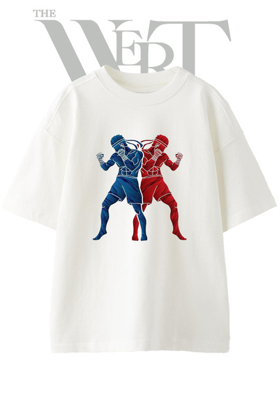 THEWERT Muay Thai_1 Design Printed Unisex White Oversize T-Shirt