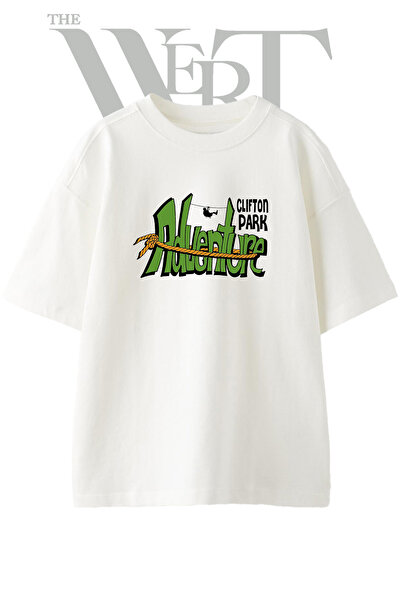 THEWERT Μπλουζάκι Adventure Zipline με στάμπα, Unisex, λευκό, oversized