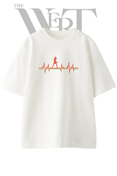 THEWERT Μπλουζάκι Boxer Heartbeat Design με στάμπα Unisex Λευκό Oversize