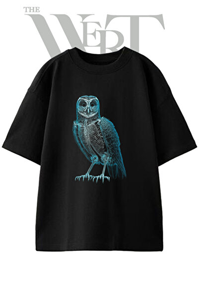 THEWERT Μπλουζάκι Xray Owl με στάμπα, Unisex, μαύρο, oversized