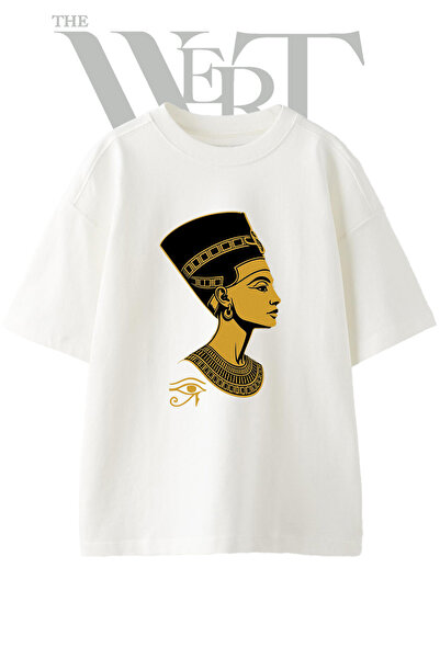 THEWERT Tricou oversize alb unisex cu imprimeu Nefertiti_2 Design