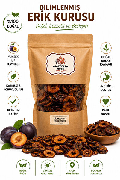 Anatolia Nuts Dilimlenmiş Erik Kurusu Doğal Kuru Meyve Kraft Doypack 500 gr