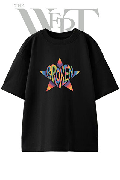 THEWERT Μπλουζάκι Unisex με στάμπα Broken Psychedelic Design, μαύρο, oversized