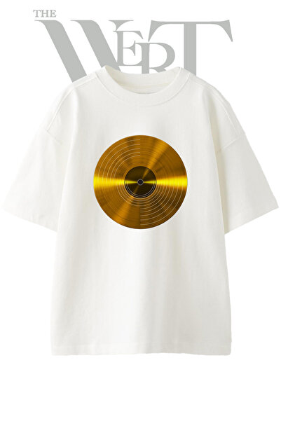 THEWERT Tricou oversize alb unisex cu imprimeu cu design Gold Plaque
