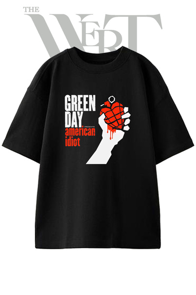 THEWERT Μπλουζάκι Green Day American Idiot με στάμπα, Unisex, Μαύρο, Oversize