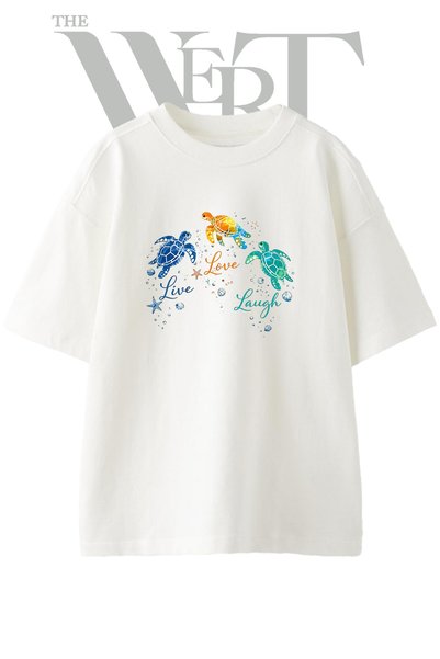 THEWERT Tricou oversize alb unisex cu imprimeu Watercolor Turtle Design
