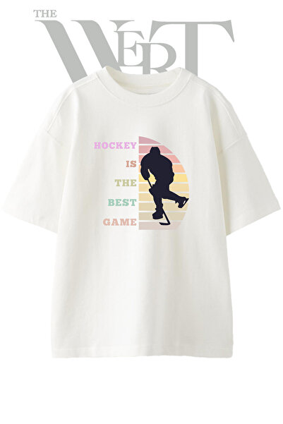 THEWERT Hockey Player Design Printed Unisex White Oversize T-Shirt