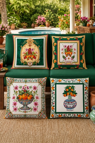 EVPANYA Flowers in a Bowl Patterned 4-Piece Throw Pillow Cover Set