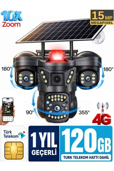 SONREİR RX66G 3 Kameralı 4G Solar Güvenlik Kamerası 120GB Sim Kart Dahil Gece...