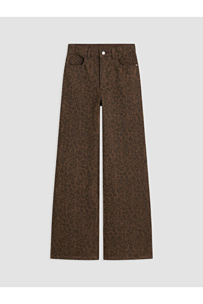 LC Waikiki Brown Leopard Patterned Wideleg Women's Jean Trousers