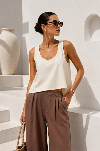 Black Fashion Askılı Basic Sarı Modal Bluz