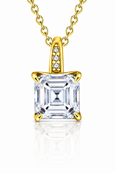 MEETMAY 18K Gold Plated S925 Silver Asscher Cut Moissanite Pendant Necklace -...