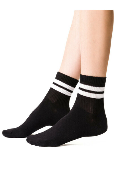 sosetaria Sosete sport negre cu dungi albe Steven S026-194