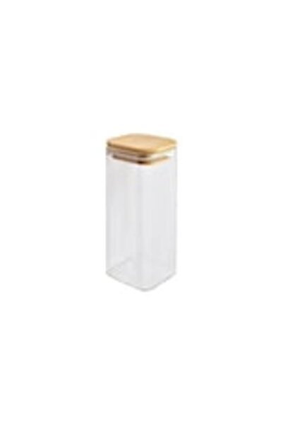 OEM Borcan cu capac maro/transparent din sticla si lemn 8x20cm