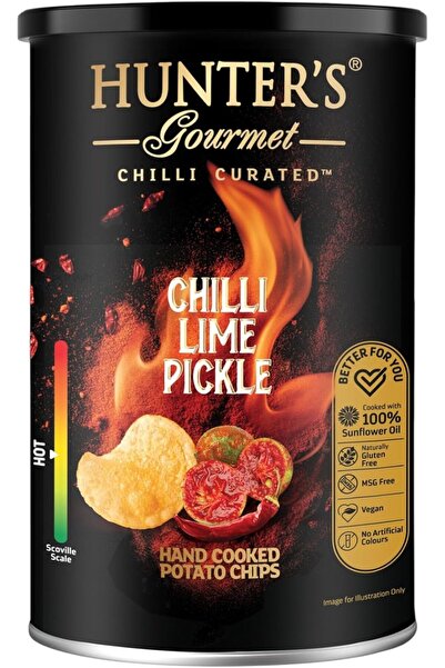 Hunter 's Gourmet Chilli Lime Pickle Hand Cooked Potato Chips 150g, Vegan, MS...