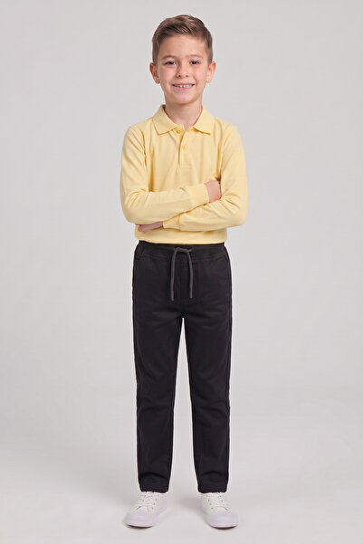 nacar çarşı Boys' Yellow Long Sleeve Polo Collar T-Shirt Black Ribbed Waist C...