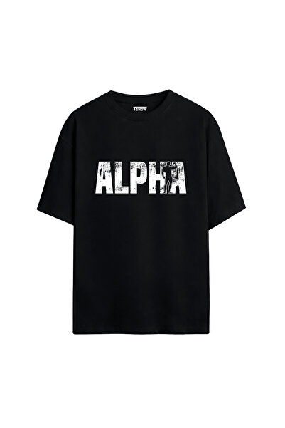 Alpha Baskılı PREMİUM Bisiklet Yaka %100 Pamuk kısa kollu Oversize Tshirt E-08